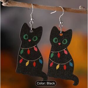 Black Cat Earrings Wrapped in Christmas Lights Gifts Pet Animals Jewelry Nwt‎
